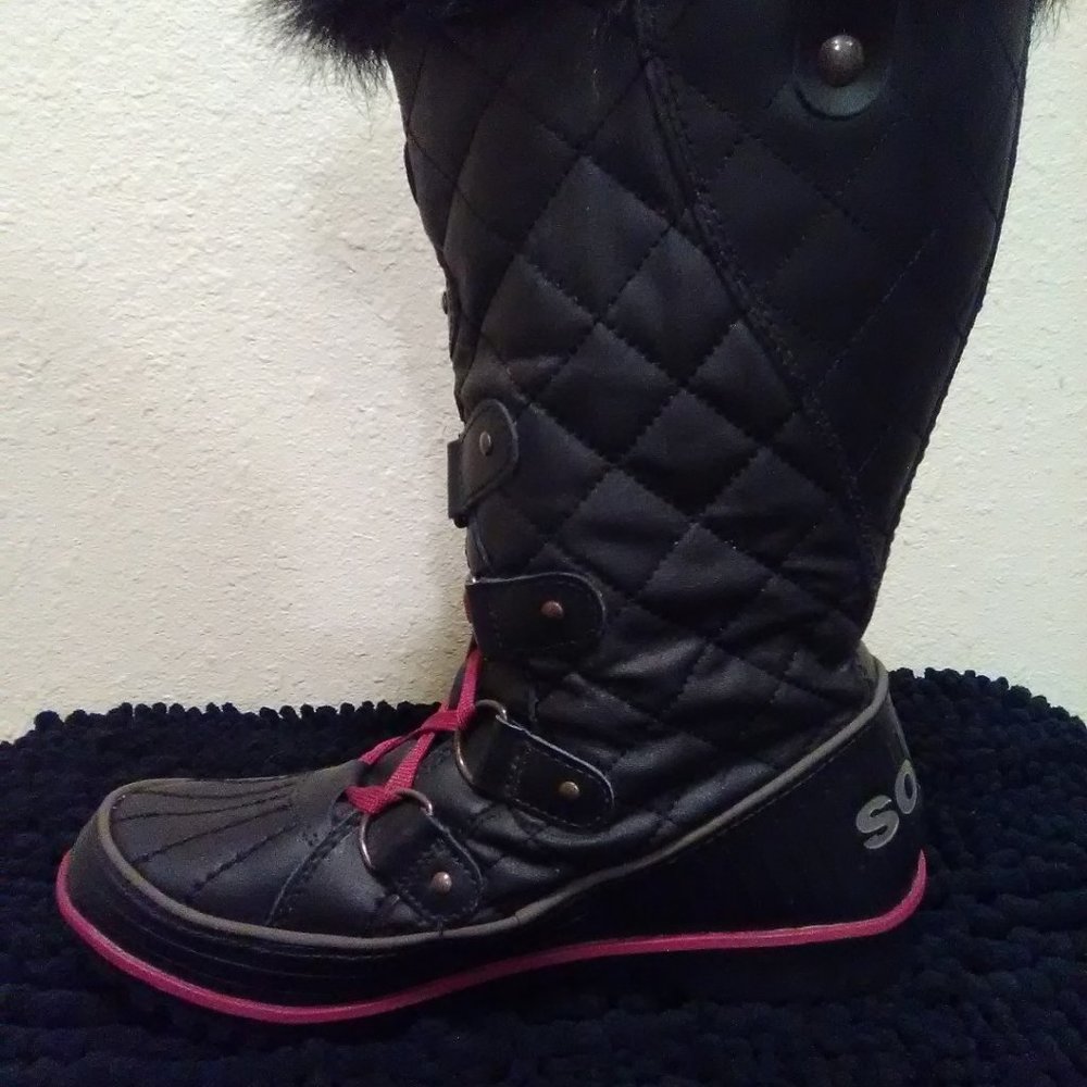 Sorel Black Winter Faux Fur Side Twist Lace-up Boots Size 7 - Picture 4 of 12